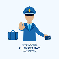 International Customs Day vector. Customs officer man in uniform with a passport icon vector. Security guard icon. Border security vector. Customs Day Poster, January 26. Important day
