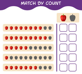 Match by count of cartoon bell pepper. Match and count game. Educational game for pre shool years kids and toddlers