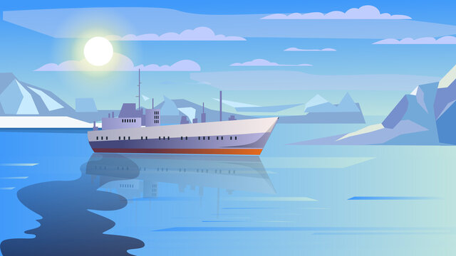 Petroleum pollution from ship concept in flat cartoon design. Tanker transports oil products and pollutes water. Environmental issues, leakage of toxic waste into sea. Vector illustration background