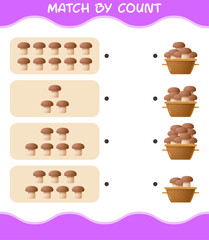 Match by count of cartoon mushroom. Match and count game. Educational game for pre shool years kids and toddlers