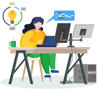 Programmer engineering and coding. Programmer working on code for web app development on computer. Concept of script coding and programming in php, javascript, python languages. Software developers