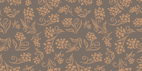 Autumn Watercolor Floral Seamless Patterns with packaging and scrapbooking. colorful orange branch and Flower on brown Background