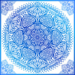Vector ornamental mandala inspired ethnic art, patterned Indian paisley. Hand drawn illustration. Invitation element. Tattoo, astrology, alchemy, boho and magic symbol.