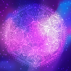 Vector ornamental mandala inspired ethnic art, patterned Indian paisley. Hand drawn illustration. Invitation element. Tattoo, astrology, alchemy, boho and magic symbol.