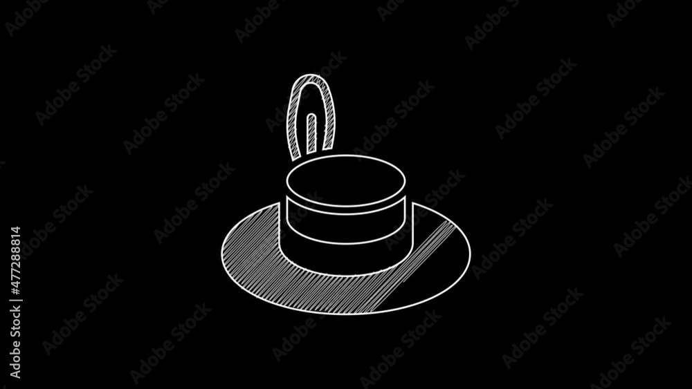 Canvas Prints white line man hat with ribbon icon isolated on black background. 4k video motion graphic animation