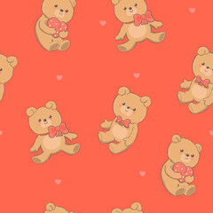 Seamless pattern with teddy bears. Vector graphics.