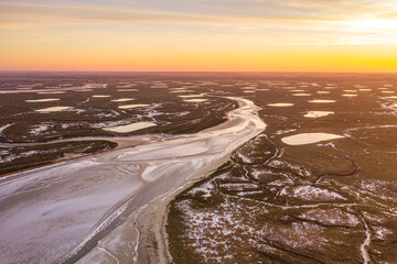 Vague de froid sur la Baie de Somme - vue aérienne
