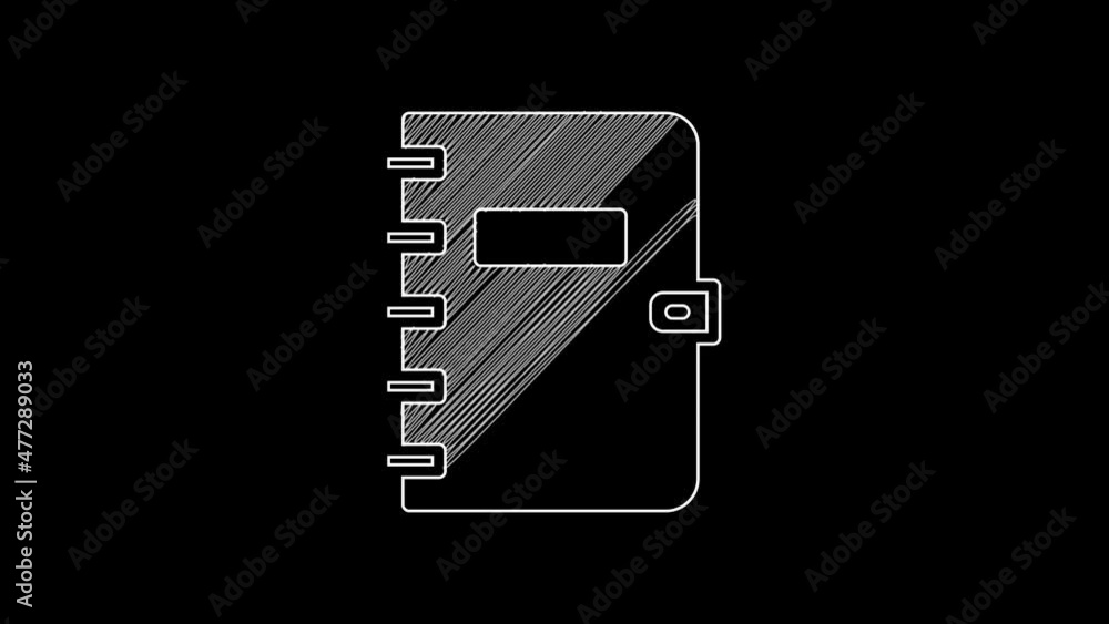 Poster white line notebook icon isolated on black background. spiral notepad icon. school notebook. writing