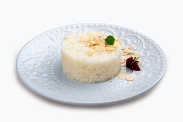 Boiled rice with almonds. Classic side dish