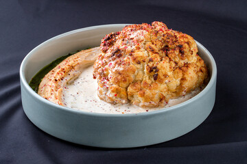 Cauliflower with hummus and sumac.