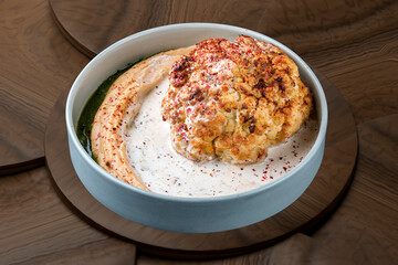 Cauliflower with hummus and sumac.