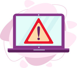 Notification. A laptop with an exclamation mark icon on the screen. Computer message, warning concepts.