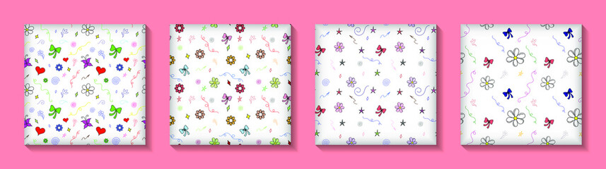 Set of floral and doodle seamless patterns. Vector illustration. All patterns are in samples.
