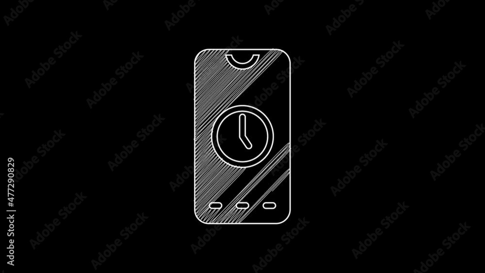 Aufkleber white line alarm clock app smartphone interface icon isolated on black background. 4k video motion g