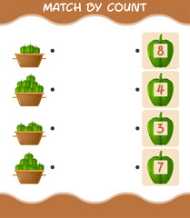 Match by count of cartoon bell pepper. Match and count game. Educational game for pre shool years kids and toddlers