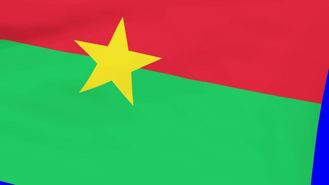 Burkina Faso waving flag transition 4k and 1080 HD seamless loop animation. 3d animation over blue screen chromakey for transition. Realistic Burkina Faso Flag. Flag 3d rendering for video production