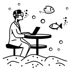 Virtual WorkSpace Concept, holoearth or Person is working underwater Vector Icon Design, Metaverse Symbol, Persistent Virtual environment Sign, Internet functions In futurism Stock Illustration