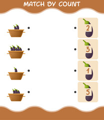 Match by count of cartoon eggplant. Match and count game. Educational game for pre shool years kids and toddlers