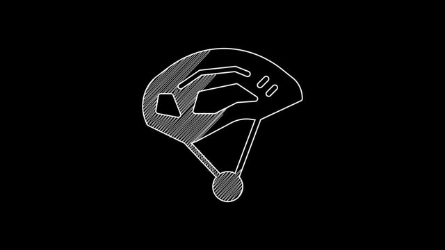 White line Bicycle helmet icon isolated on black background. Extreme sport. Sport equipment. 4K Video motion graphic animation