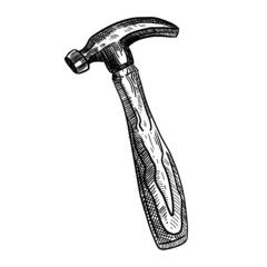 Vector illustration, hammer, isolated on white background.