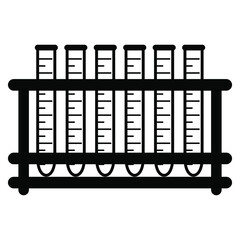 Chemical test tubes vector icons in test tube rack minimalist simple flat illustrations. Experiment chemical flasks for science isolated on white background.