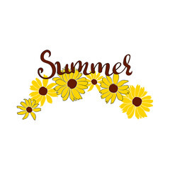 Open heliopsis summer banner blossom vector color illustration isolated on white background. Vector sketch style top view hand drawing of wild, heliopsis, false sunflower.
