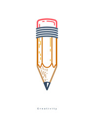 Pencil vector simple trendy logo or icon for designer or studio, creative design, education, science knowledge and research, linear style.