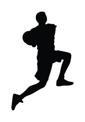 Basket ball player ready to make goal. vector illustration. Basket ball player in field silhouette.