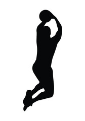 Basket ball player ready to make goal. vector illustration. Basket ball player in field silhouette.