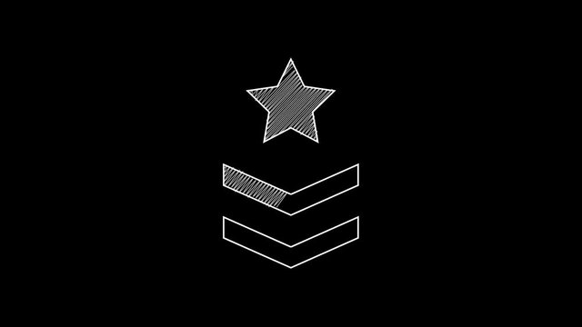 White line Military rank icon isolated on black background. Military badge sign. 4K Video motion graphic animation