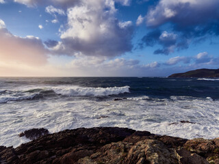 Waves Crashing Against the Rocks in Winter. Lires, Cee, Costa da Morte, Galicia, Spain.