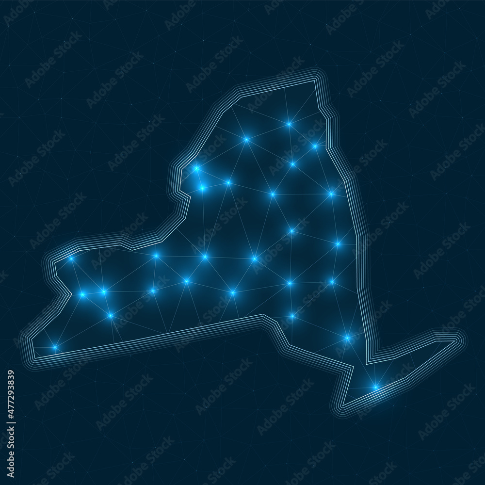 Poster new york network map. abstract geometric map of the us state. digital connections and telecommunicat