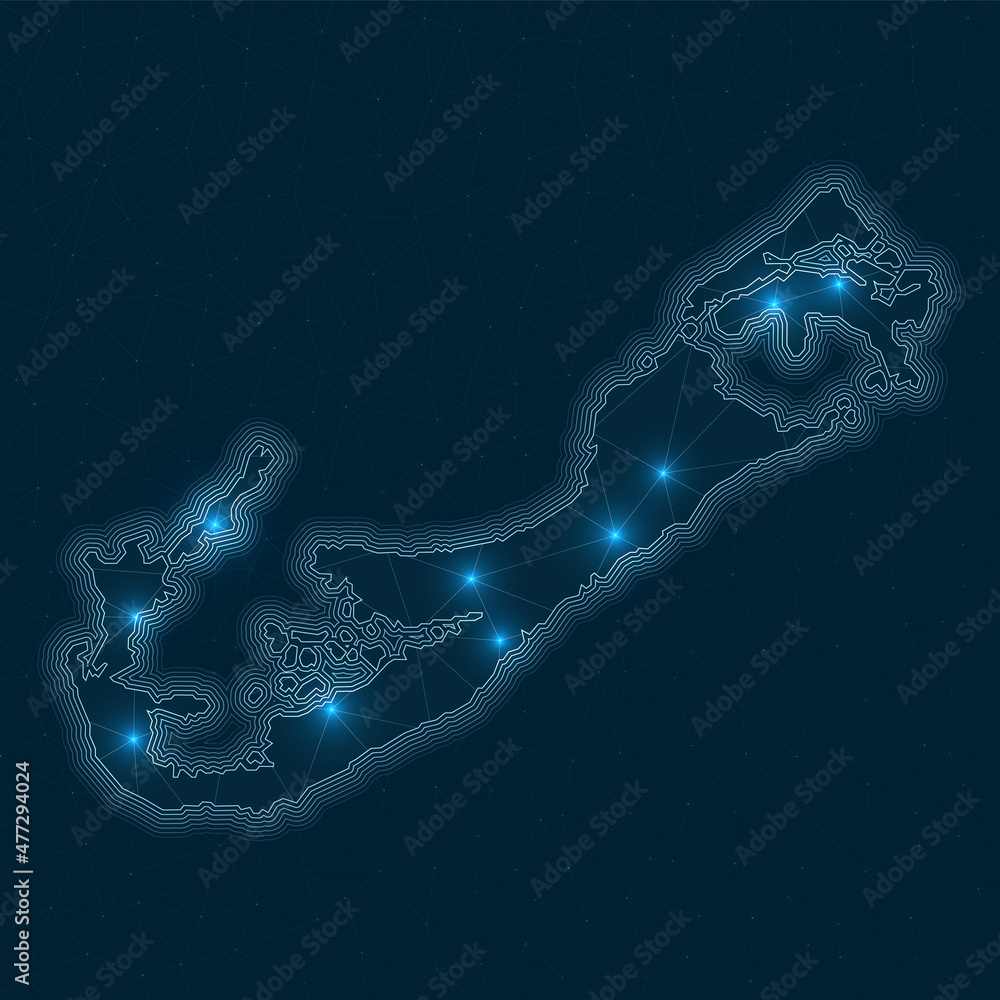Poster bermuda network map. abstract geometric map of the island. digital connections and telecommunication