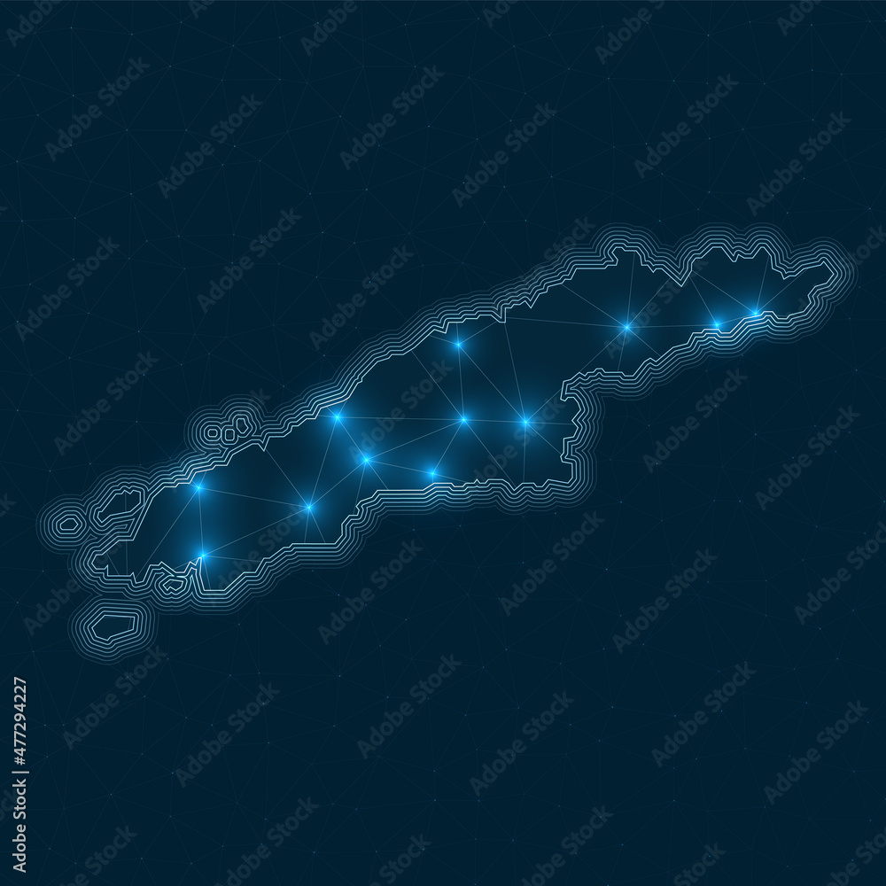 Poster hydra network map. abstract geometric map of the island. digital connections and telecommunication d