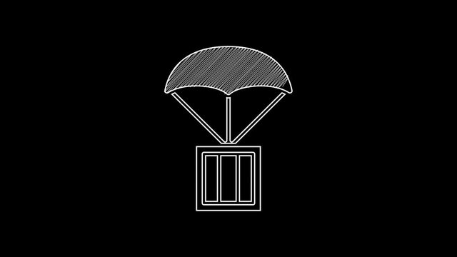 White line Airdrop box icon isolated on black background. 4K Video motion graphic animation