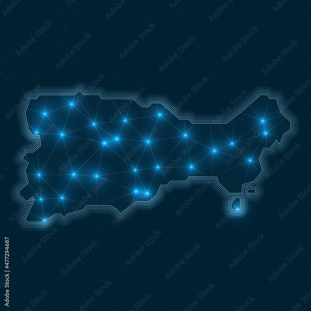 Poster capri network map. abstract geometric map of the island. digital connections and telecommunication d
