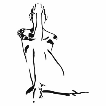 Silhouette of a girl sitting in a sexy pose covering her face. Design for painting, decor, exhibition, tattoo, emblem, t-shirt printing. Isolated vector illustrations