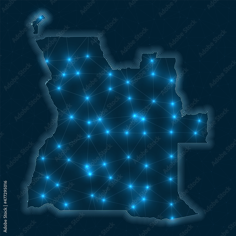 Aufkleber angola network map. abstract geometric map of the country. digital connections and telecommunication