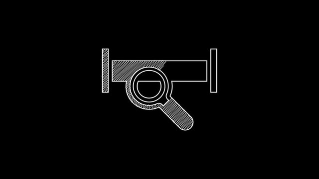White line Industry metallic pipe icon isolated on black background. Plumbing pipeline parts of different shapes. 4K Video motion graphic animation