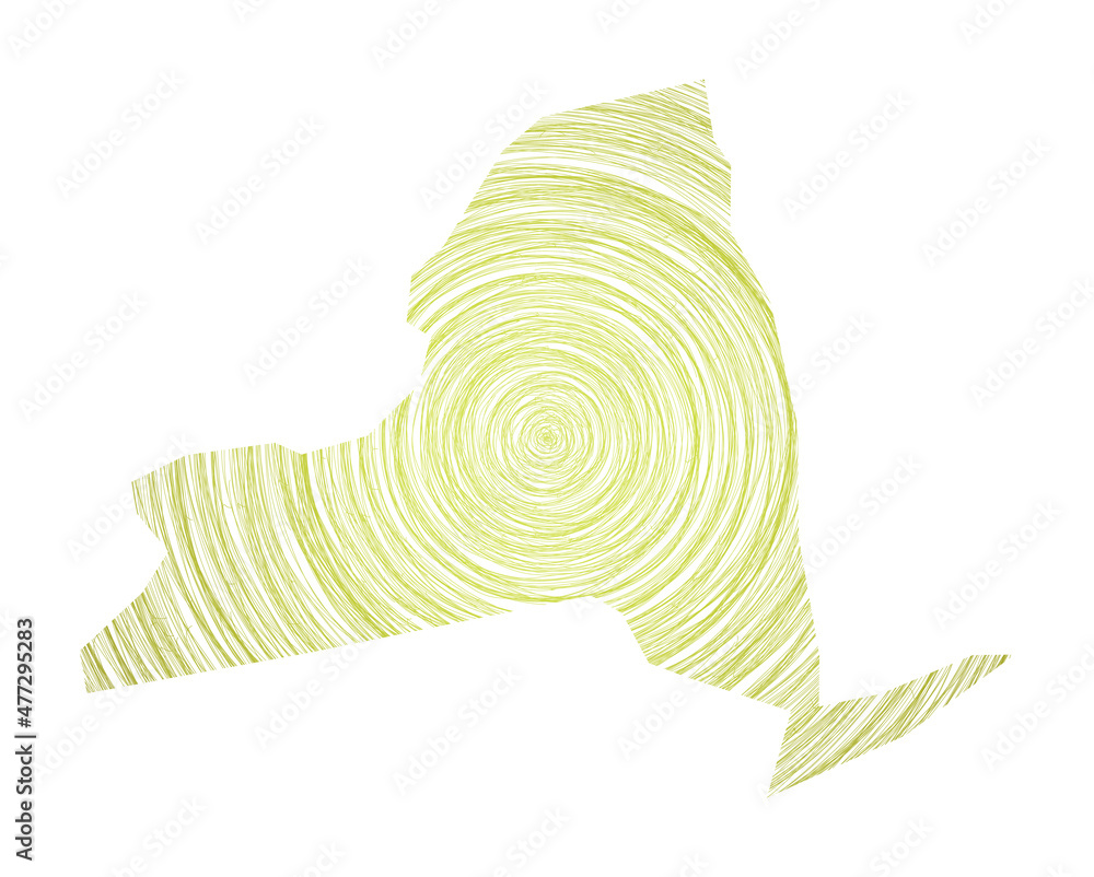 Poster new york map filled with concentric circles. sketch style circles in shape of the us state. vector i
