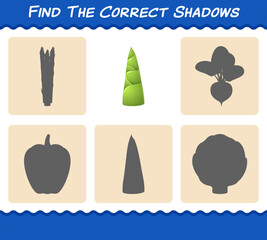 Find the correct shadows of cartoon bamboo shoot. Searching and Matching game. Educational game for pre shool years kids and toddlers