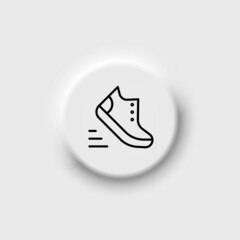 Sneaker black outline icon. Movement, activity, sport, casual style, success concepts. Neomorphism button. Flat symbol, sign for illustration, logo, app, design, web, dev, ui, ux, gui. Vector EPS 10