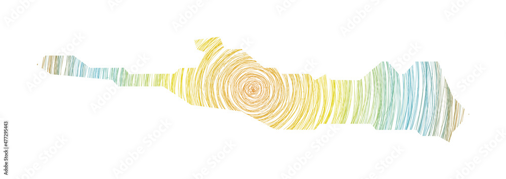 Poster paradise island map filled with concentric circles. sketch-style circles in the shape of the island.