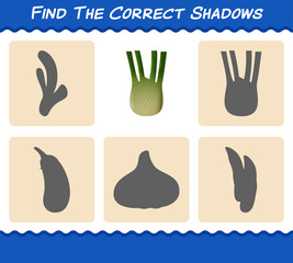 Find the correct shadows of cartoon fennel. Searching and Matching game. Educational game for pre shool years kids and toddlers