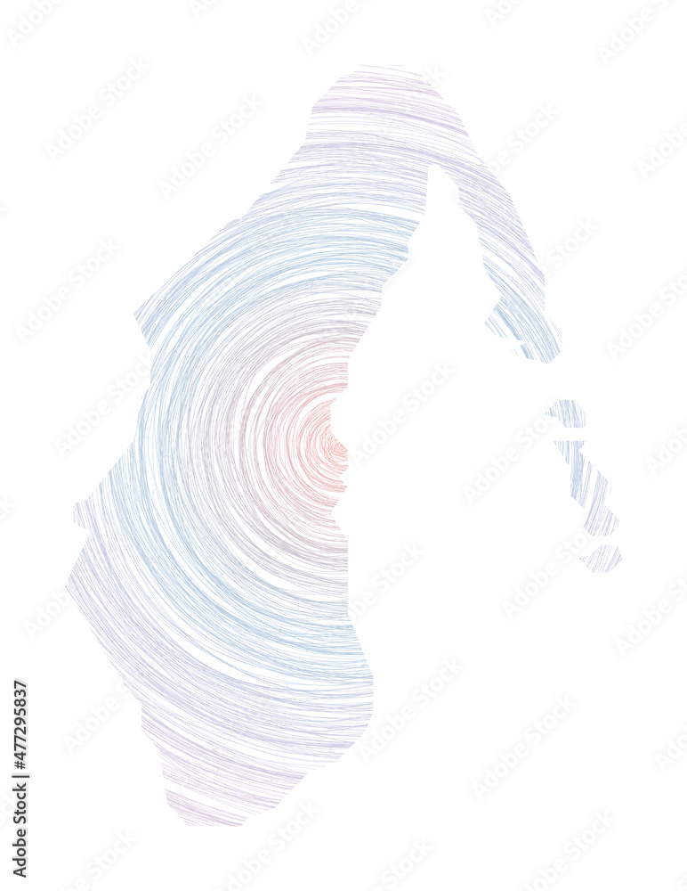 Poster aitutaki map filled with concentric circles. sketch style circles in shape of the island. vector ill
