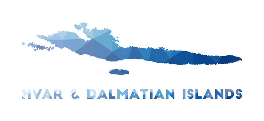 Low poly map of Hvar & Dalmatian Islands. Geometric illustration of the island. Hvar & Dalmatian Islands polygonal map. Technology, internet, network concept. Vector illustration.
