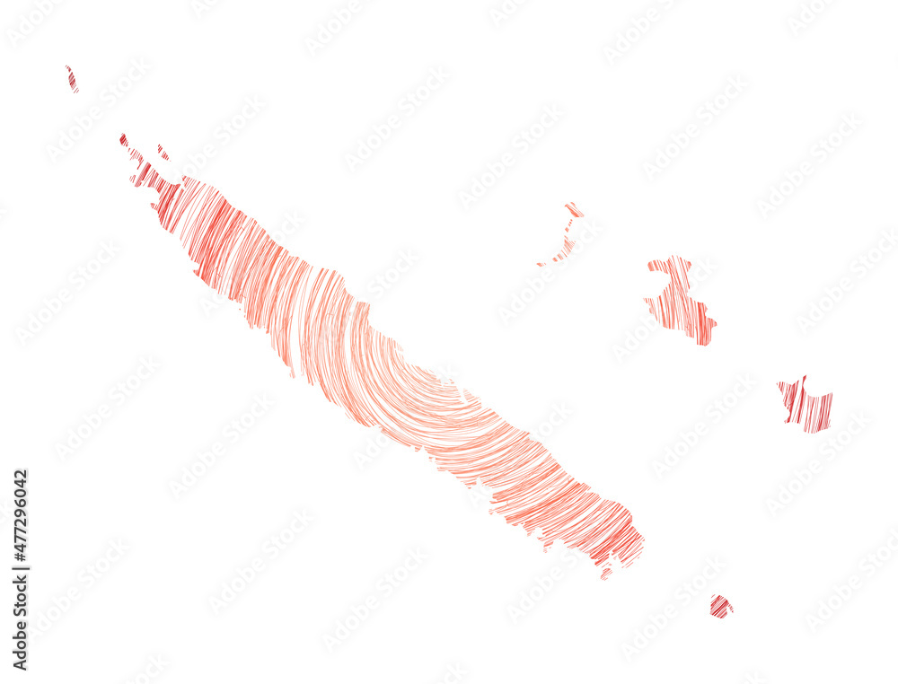 Poster new caledonia map filled with concentric circles. sketch style circles in shape of the country. vect