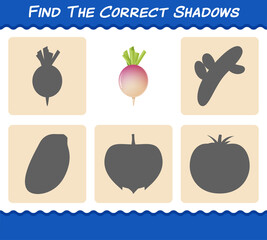 Find the correct shadows of cartoon turnip. Searching and Matching game. Educational game for pre shool years kids and toddlers