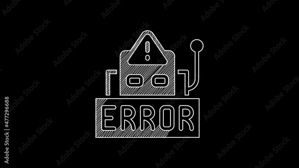 Poster white line error in the operation program of the robot icon isolated on black background. a broken c