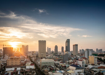 Fototapeta na wymiar central Phnom Penh city modern urban buildings skyline in Cambodia